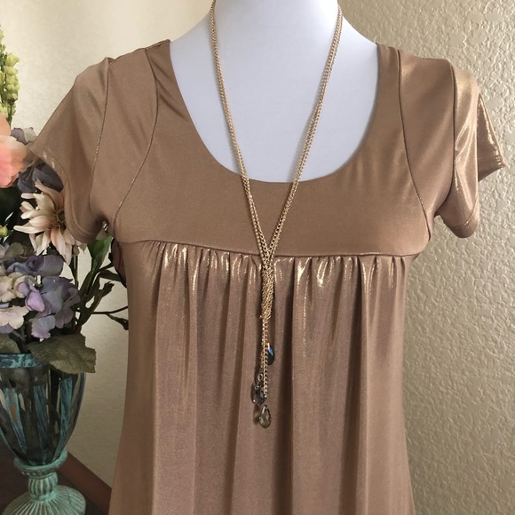 Sushiflower Gold Metallic Short Sleeve Slip Dress - Picture 7 of 14